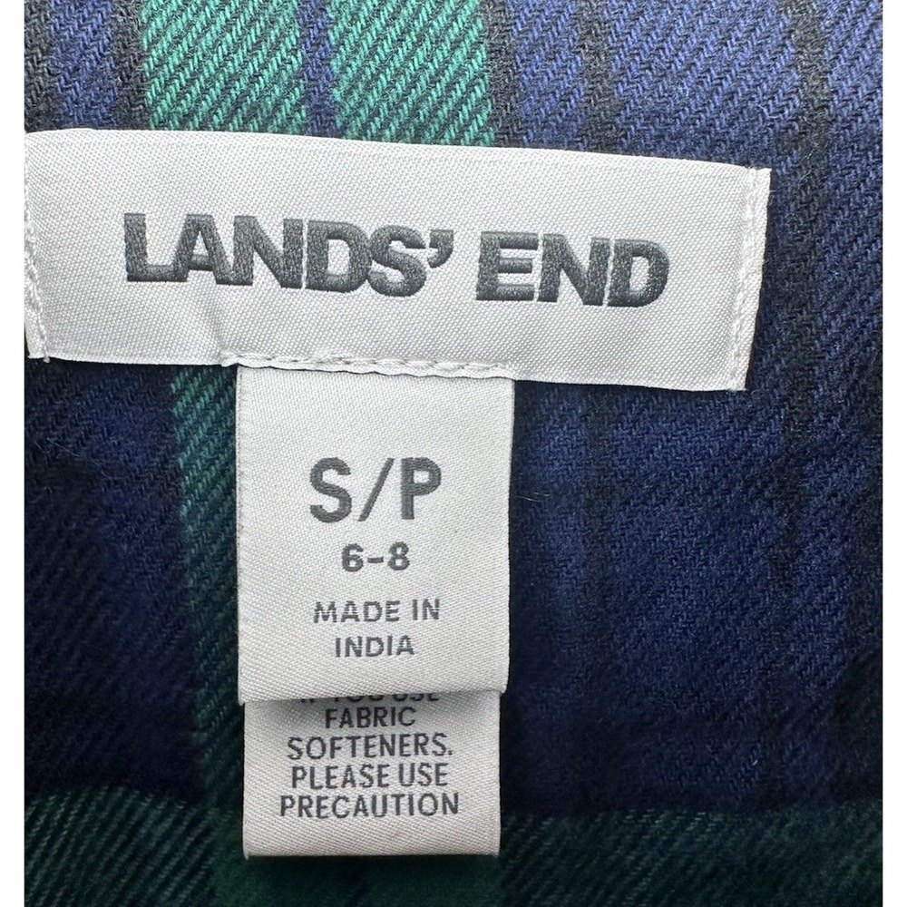 Lands End Womens Small P Blue Plaid Flannel Button Down Shirt Long Sleeve - Picture 2 of 9
